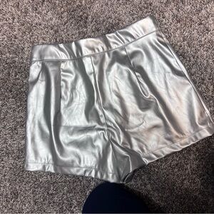 SHEIN Clasi Solid PU Leather Shorts- Silver